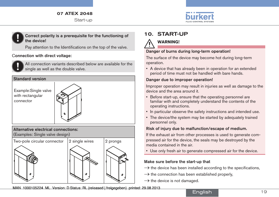 Start-up | Burkert Type 6144 User Manual | Page 19 / 58