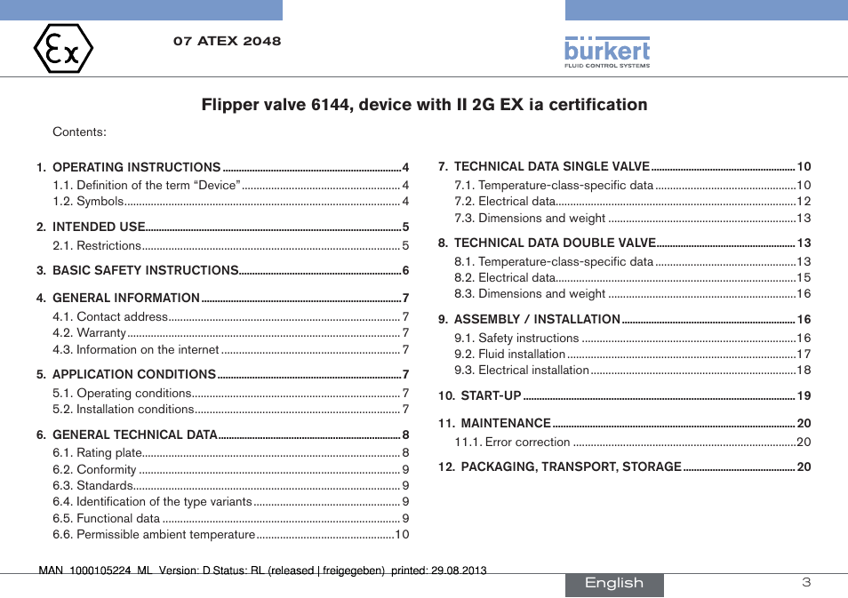 English | Burkert Type 6144 User Manual | Page 3 / 58