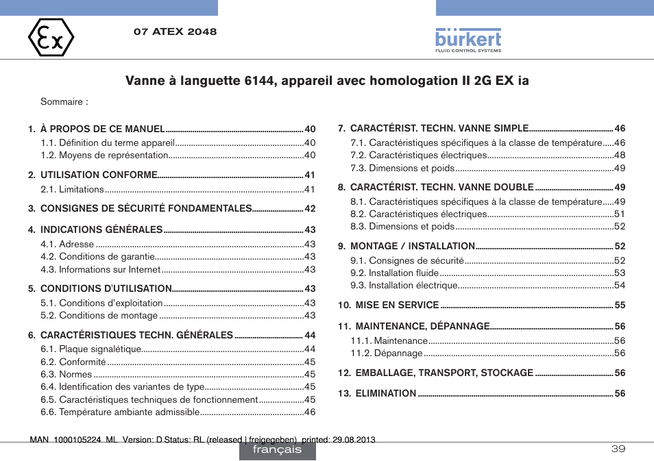 Francais | Burkert Type 6144 User Manual | Page 39 / 58