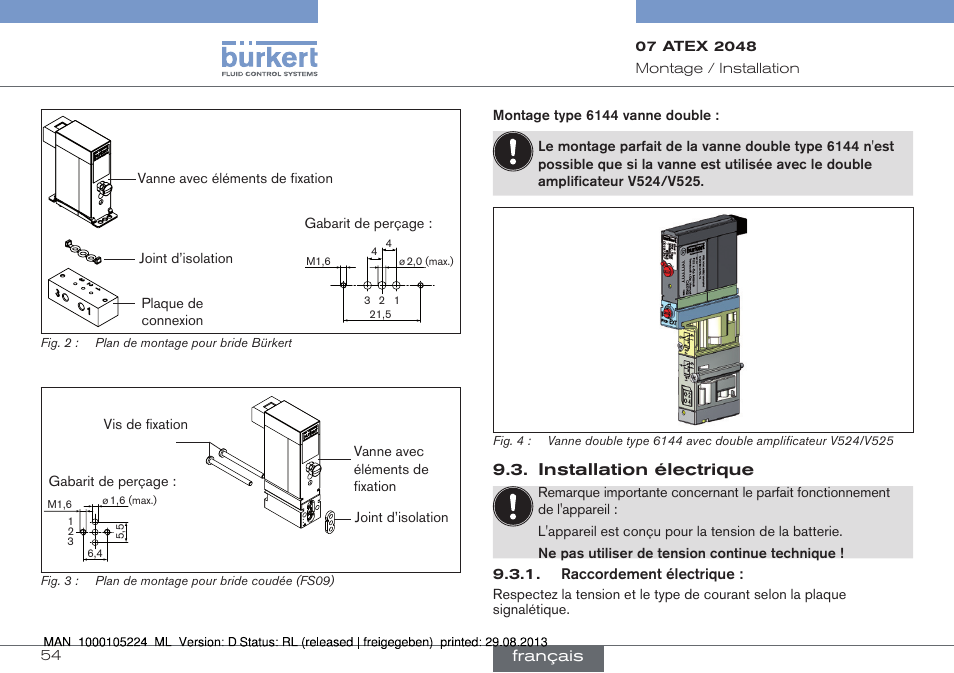 Installation électrique | Burkert Type 6144 User Manual | Page 54 / 58