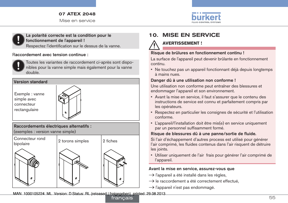 Mise en service | Burkert Type 6144 User Manual | Page 55 / 58