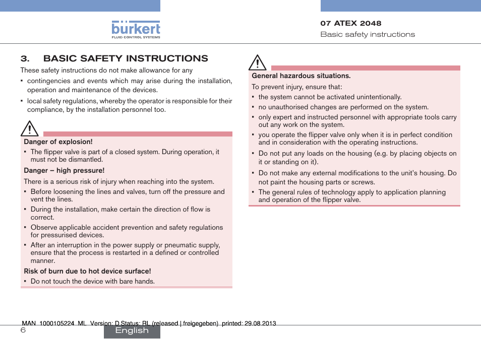 Basic safety instructions | Burkert Type 6144 User Manual | Page 6 / 58