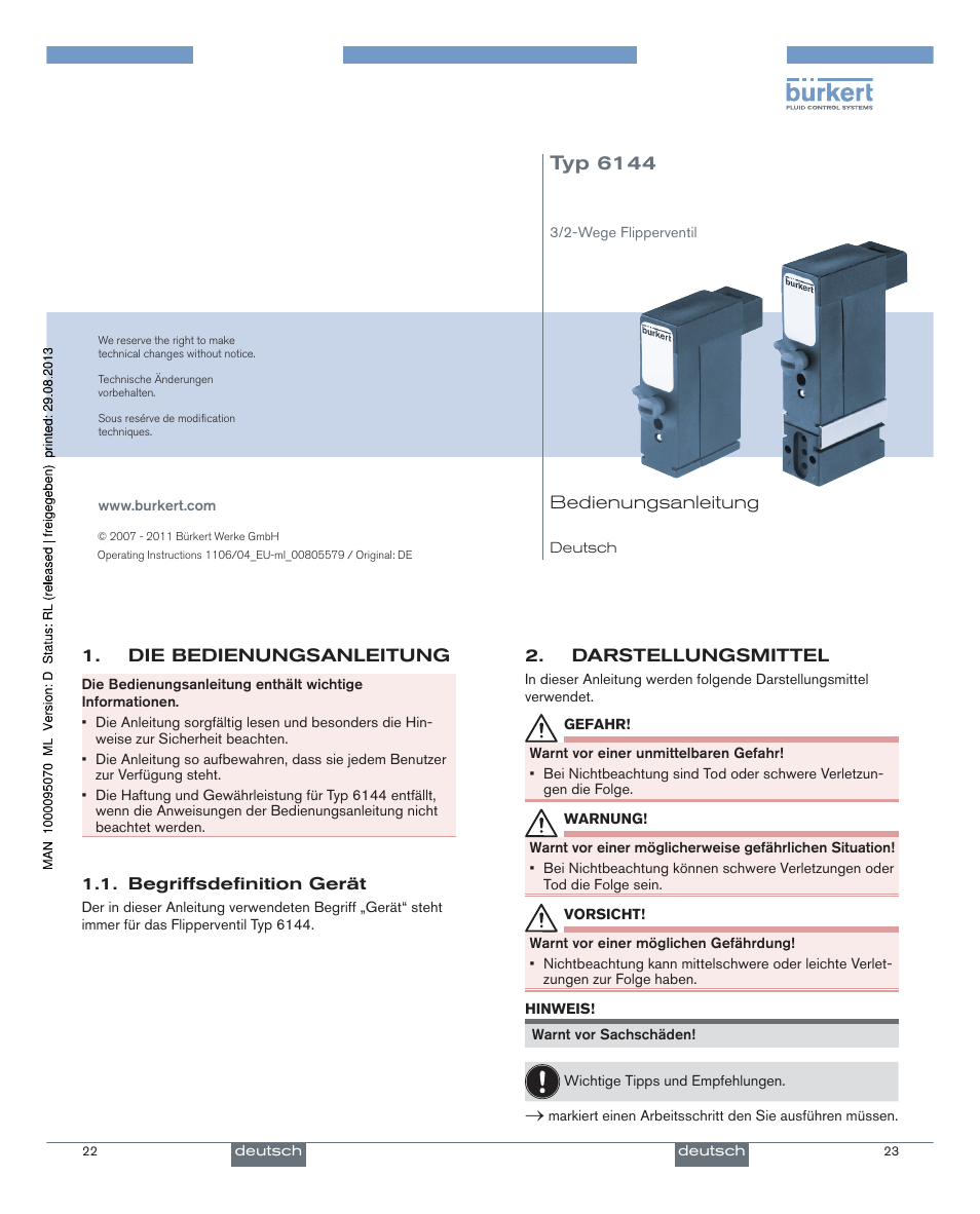 Deutsch, Typ 6144 | Burkert Type 6144 User Manual | Page 7 / 18