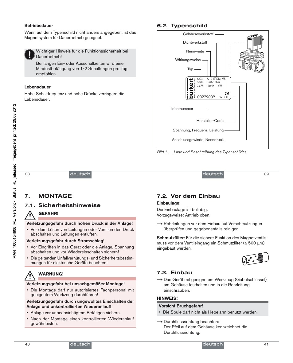 Montage | Burkert Type 6203 User Manual | Page 11 / 21