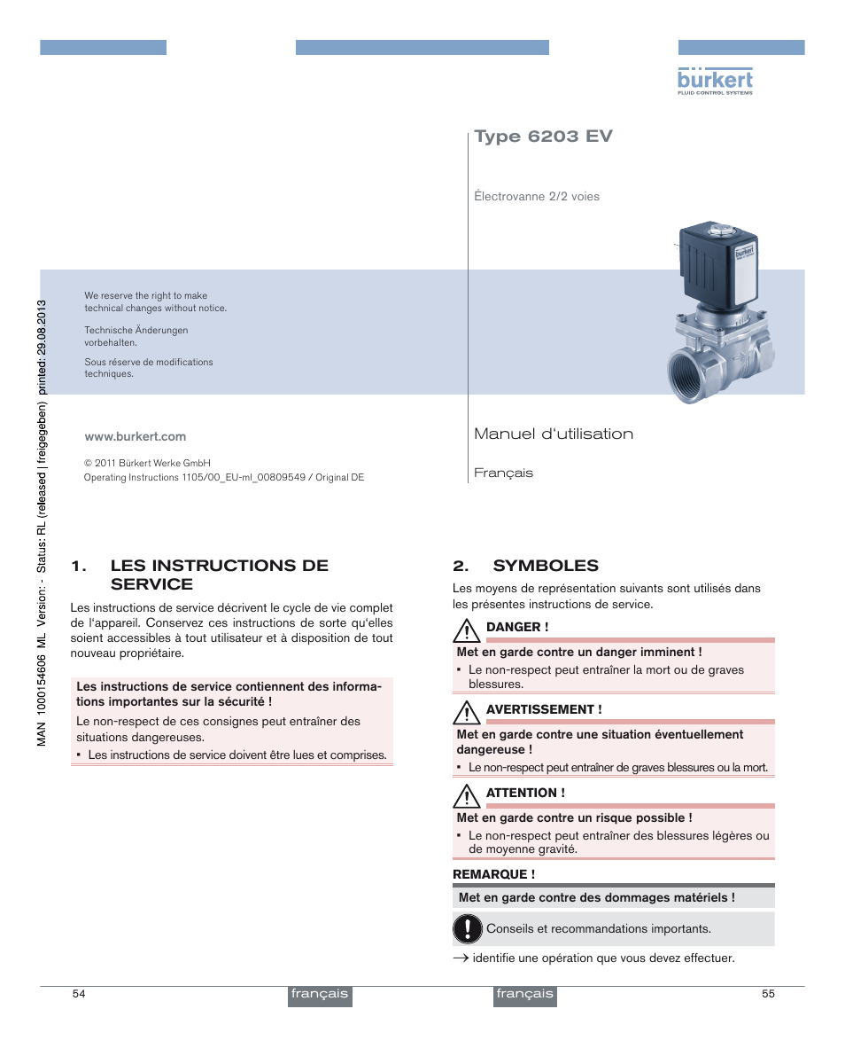 Francais, Type 6203 ev | Burkert Type 6203 User Manual | Page 15 / 21