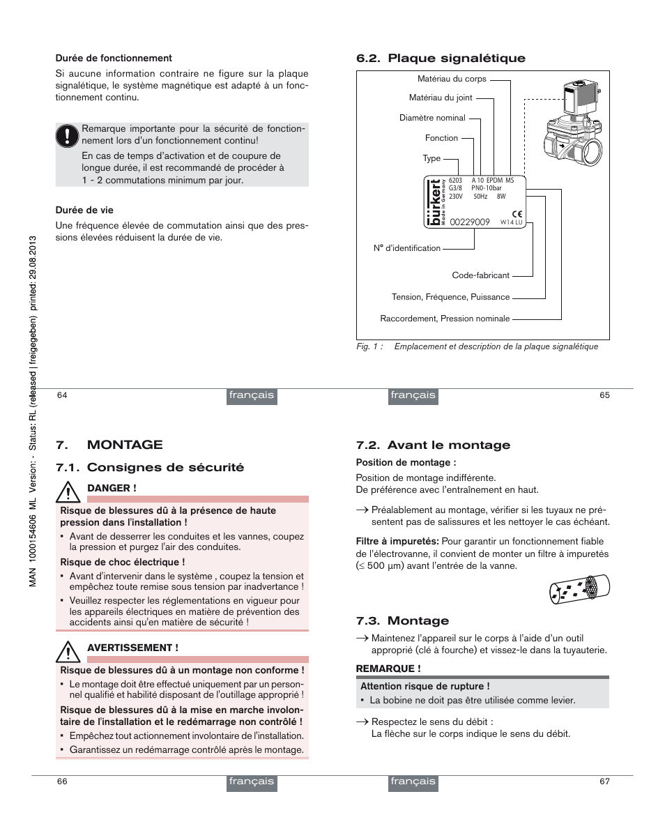 Montage | Burkert Type 6203 User Manual | Page 18 / 21