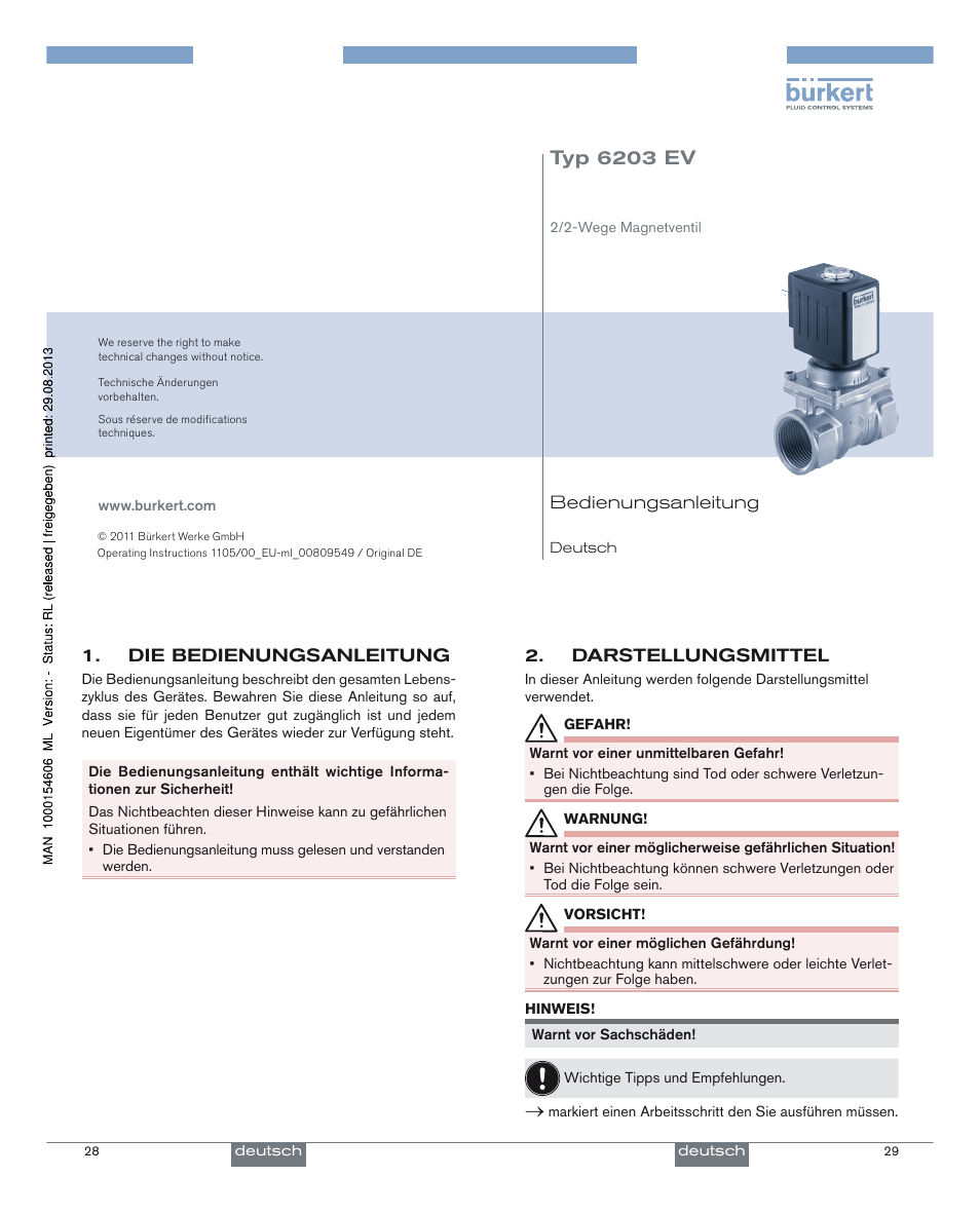 Deutsch, Typ 6203 ev | Burkert Type 6203 User Manual | Page 8 / 21
