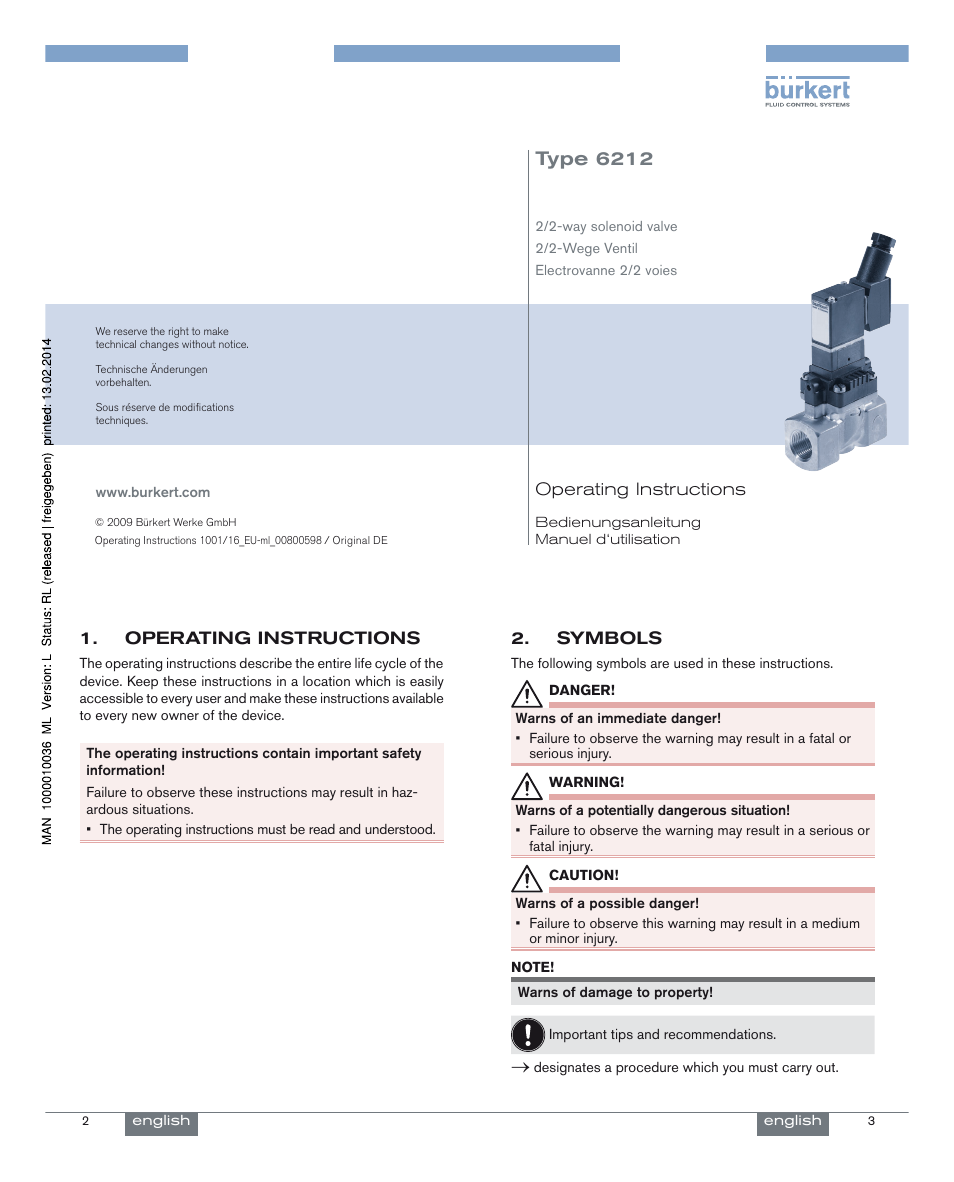 Burkert Type 6212 User Manual | 24 pages