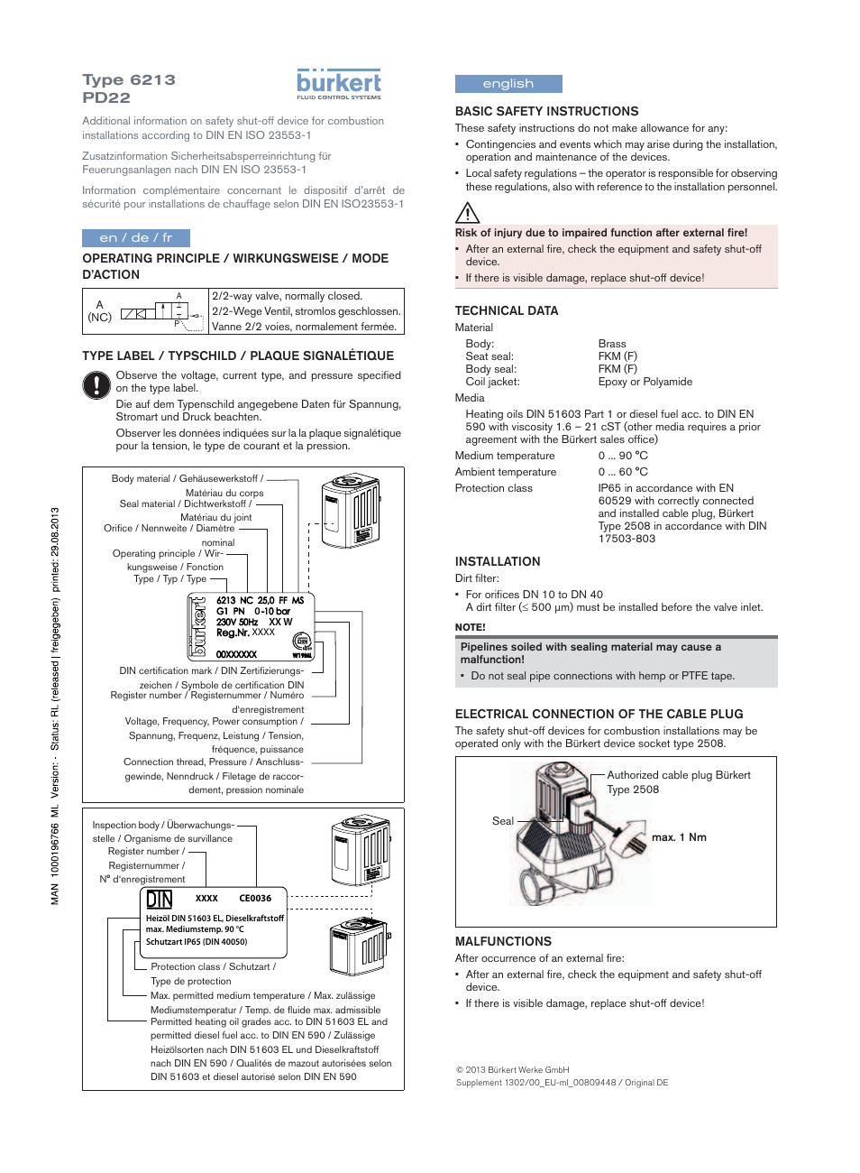 Burkert Type 6213 User Manual | 2 pages