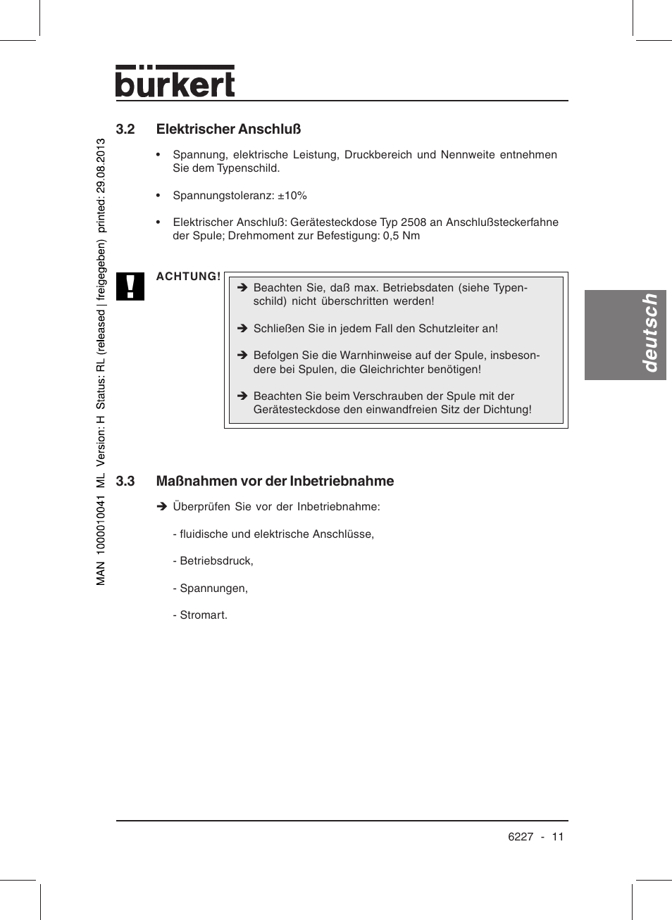 Deutsch | Burkert Type 6227 User Manual | Page 13 / 22