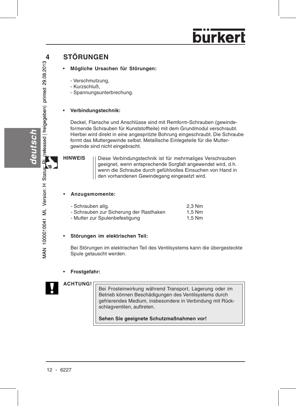 Deutsch, 4störungen | Burkert Type 6227 User Manual | Page 14 / 22