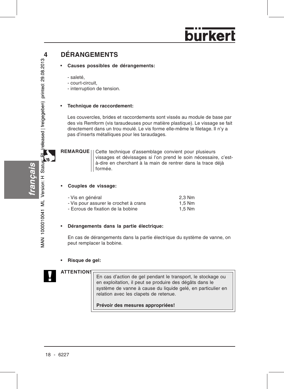 Français, 4dérangements | Burkert Type 6227 User Manual | Page 20 / 22