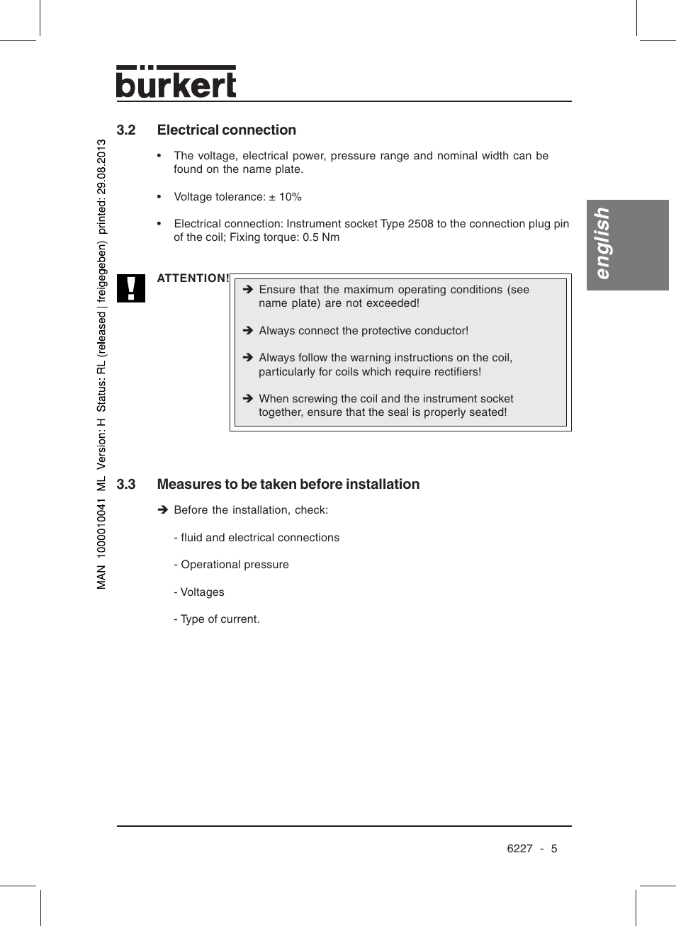 English | Burkert Type 6227 User Manual | Page 7 / 22