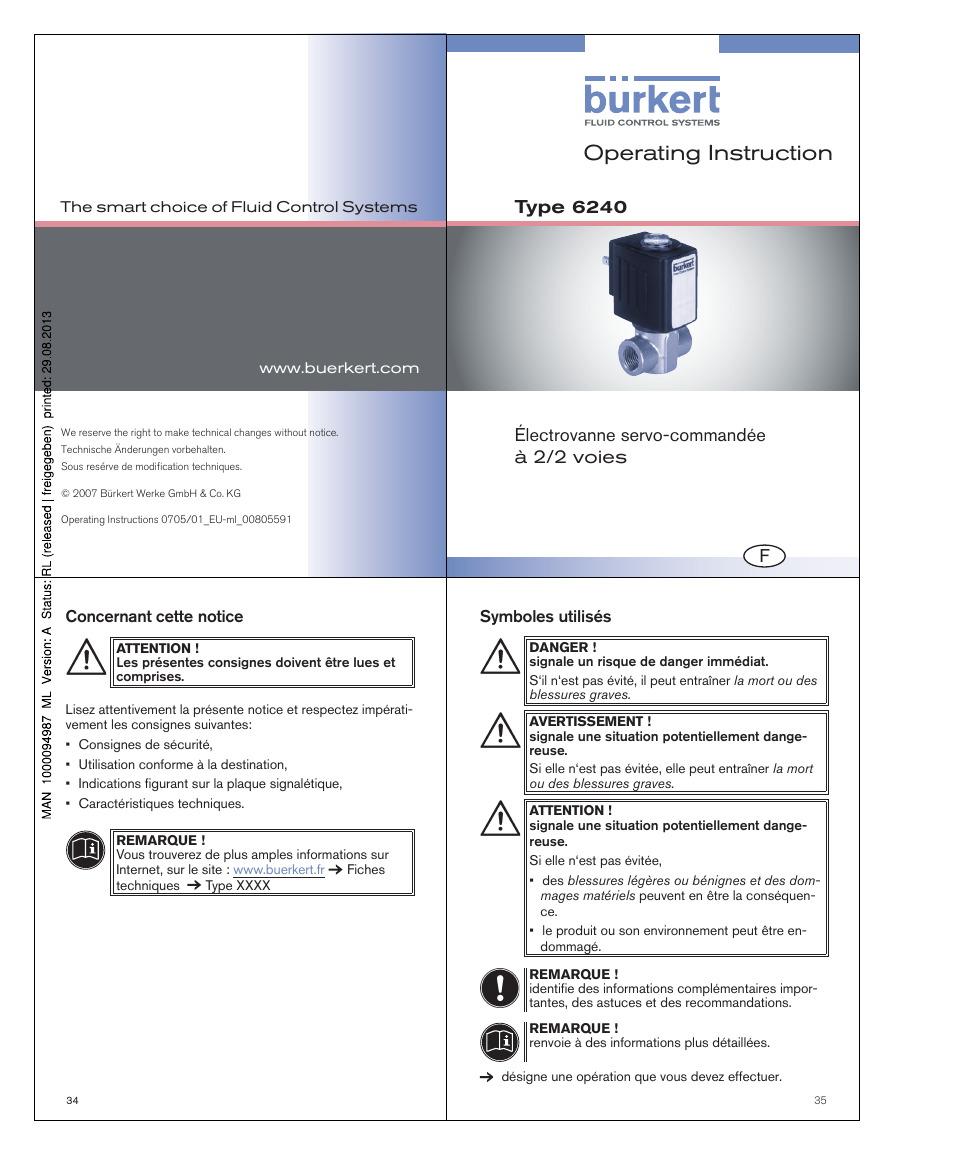 Operating instruction | Burkert Type 6240 User Manual | Page 11 / 15