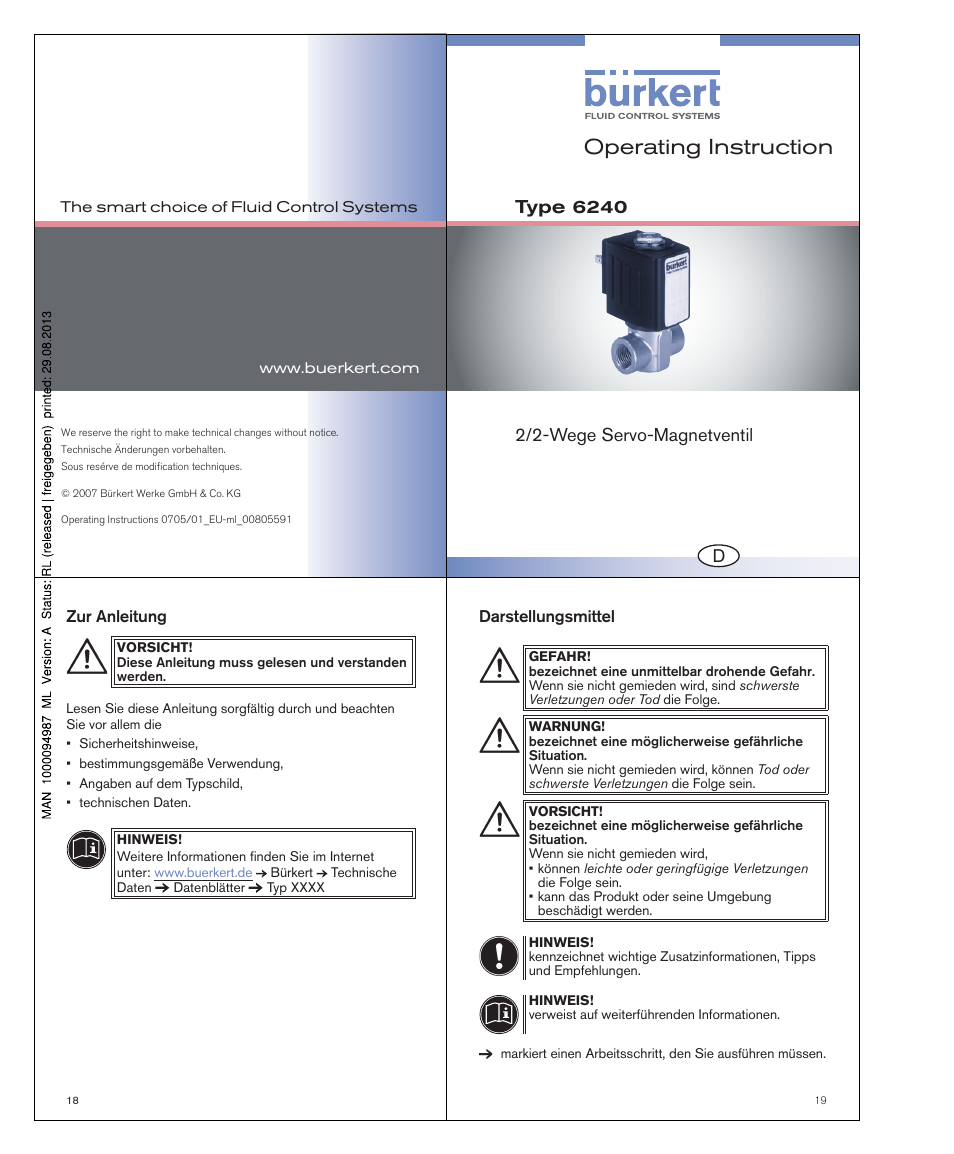 Operating instruction | Burkert Type 6240 User Manual | Page 6 / 15