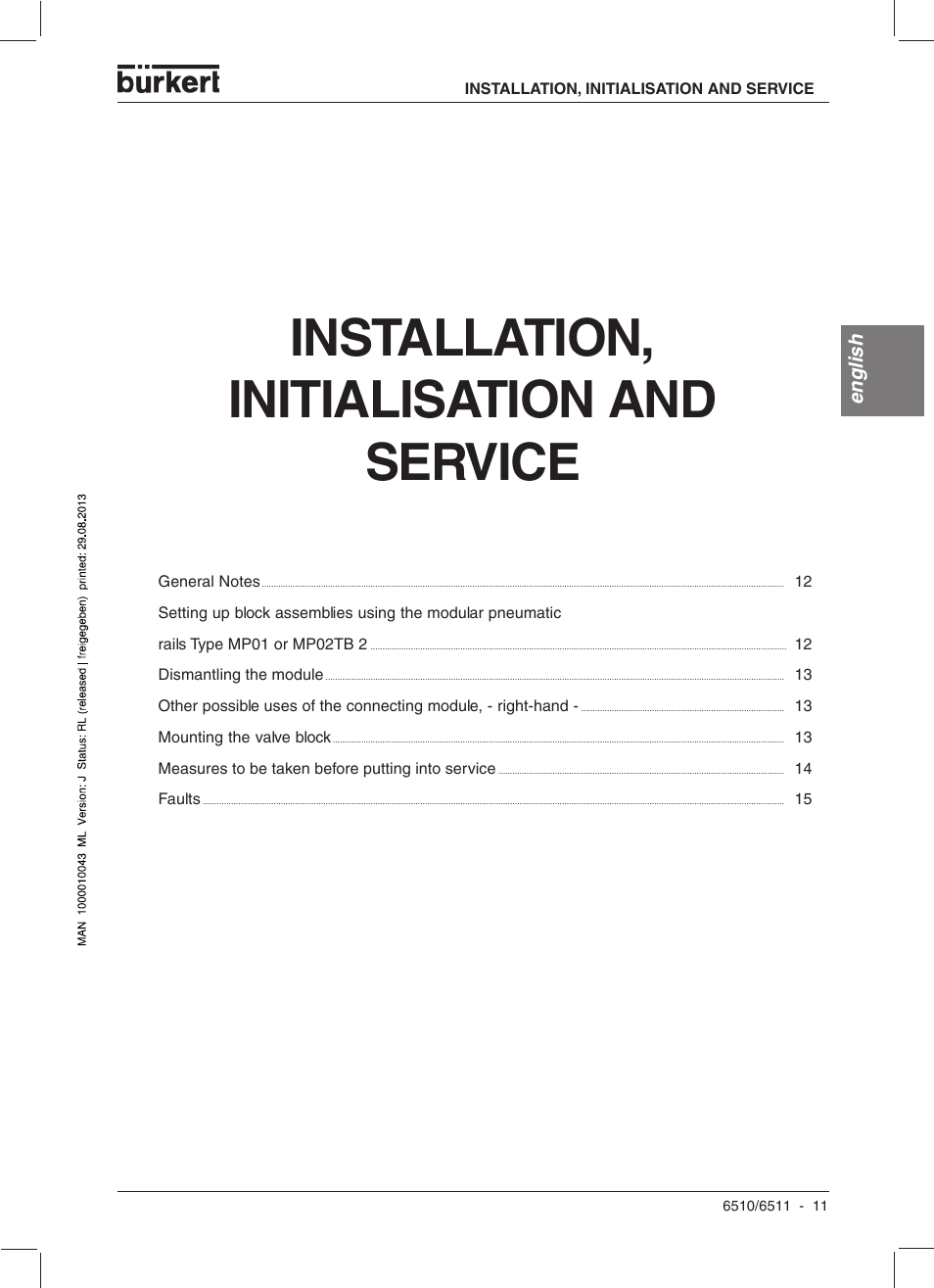 Installation, initialisation and service | Burkert Type 6510 User Manual | Page 11 / 43