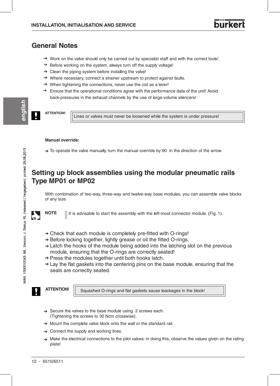 English | Burkert Type 6510 User Manual | Page 12 / 43