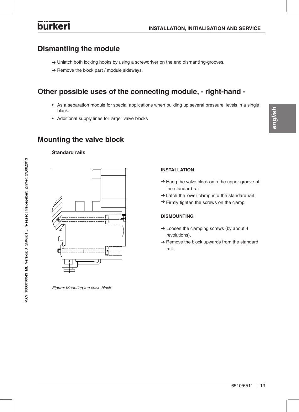 Dismantling the module, English | Burkert Type 6510 User Manual | Page 13 / 43