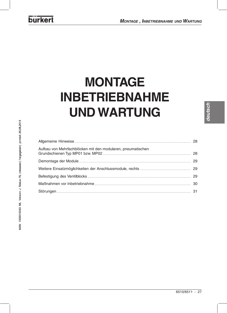 Montage inbetriebnahme und wartung | Burkert Type 6510 User Manual | Page 24 / 43