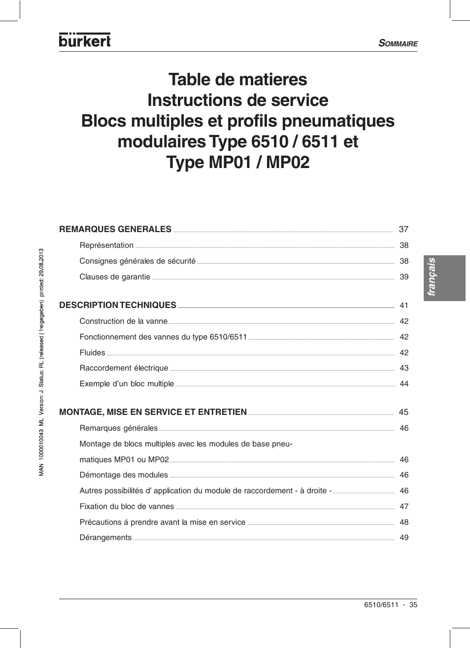 Français | Burkert Type 6510 User Manual | Page 29 / 43