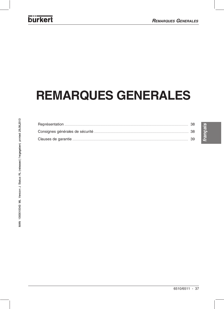 Remarques generales | Burkert Type 6510 User Manual | Page 30 / 43
