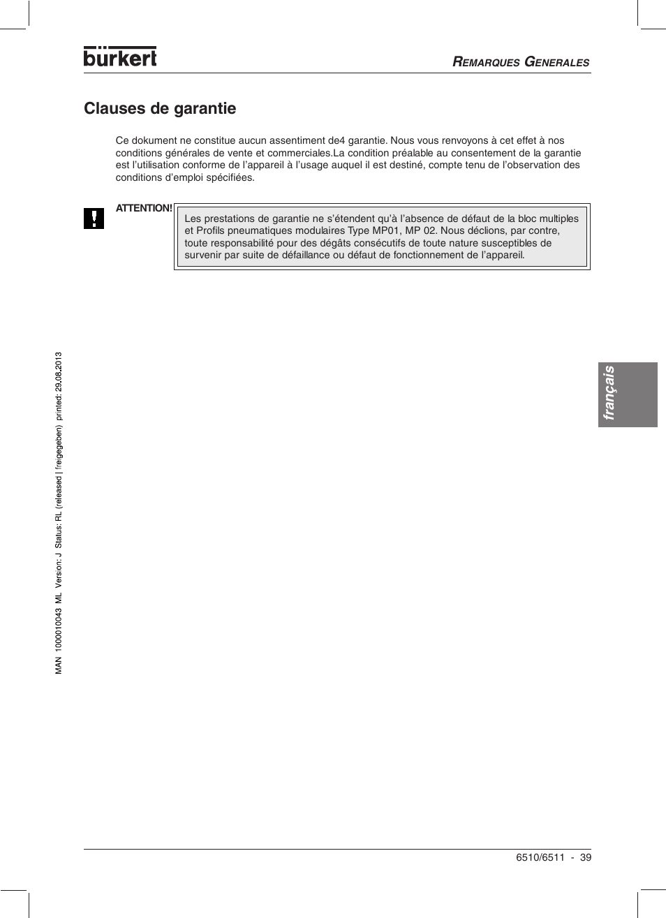 Clauses de garantie | Burkert Type 6510 User Manual | Page 32 / 43