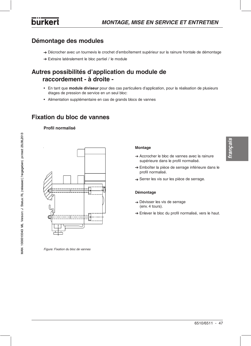 Démontage des modules, Montage, mise en service et entretien français | Burkert Type 6510 User Manual | Page 39 / 43