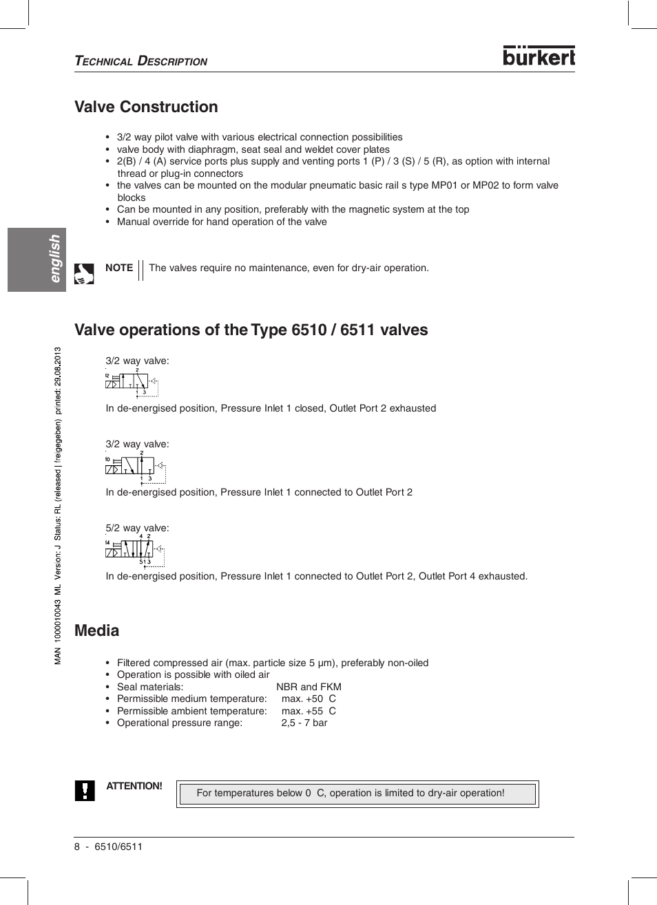 Valve construction, English | Burkert Type 6510 User Manual | Page 8 / 43