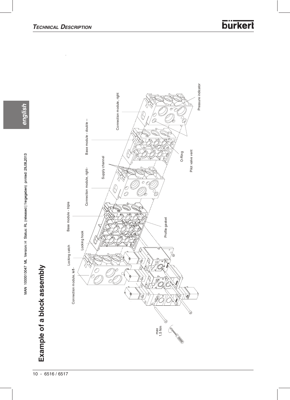 Example of a b loc k assemb ly, English | Burkert Type 6517 User Manual | Page 12 / 56