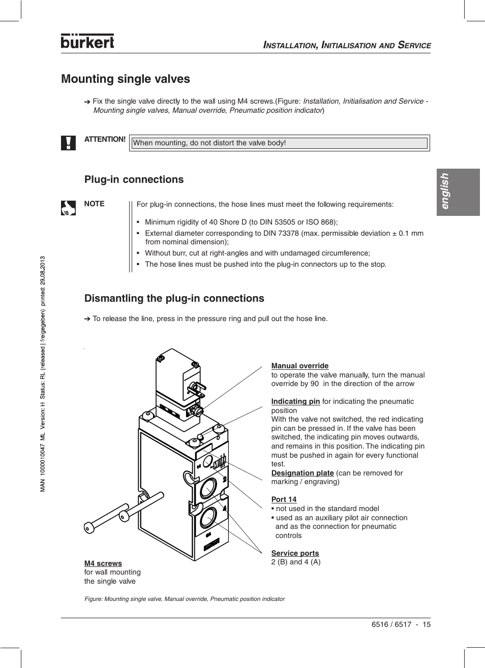 Mounting single valves, English | Burkert Type 6517 User Manual | Page 17 / 56