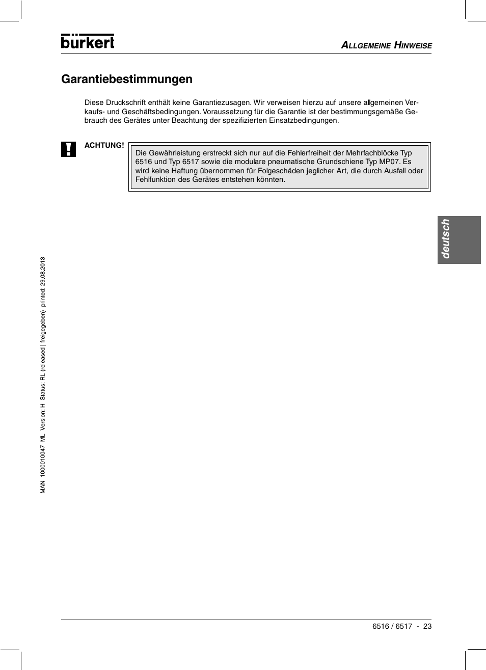 Garantiebestimmungen | Burkert Type 6517 User Manual | Page 25 / 56