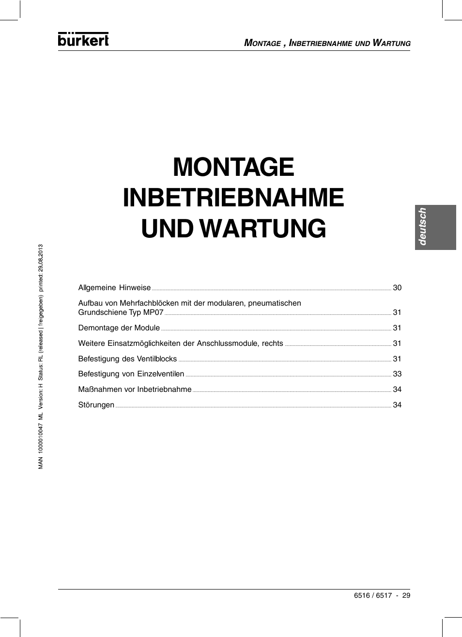 Montage inbetriebnahme und wartung | Burkert Type 6517 User Manual | Page 31 / 56