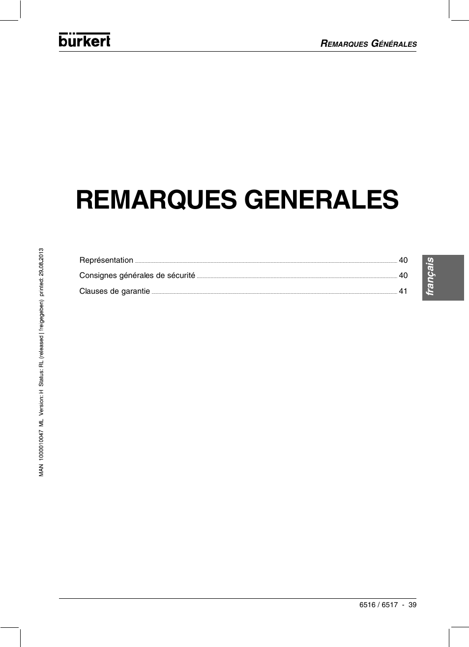 Remarques generales | Burkert Type 6517 User Manual | Page 41 / 56