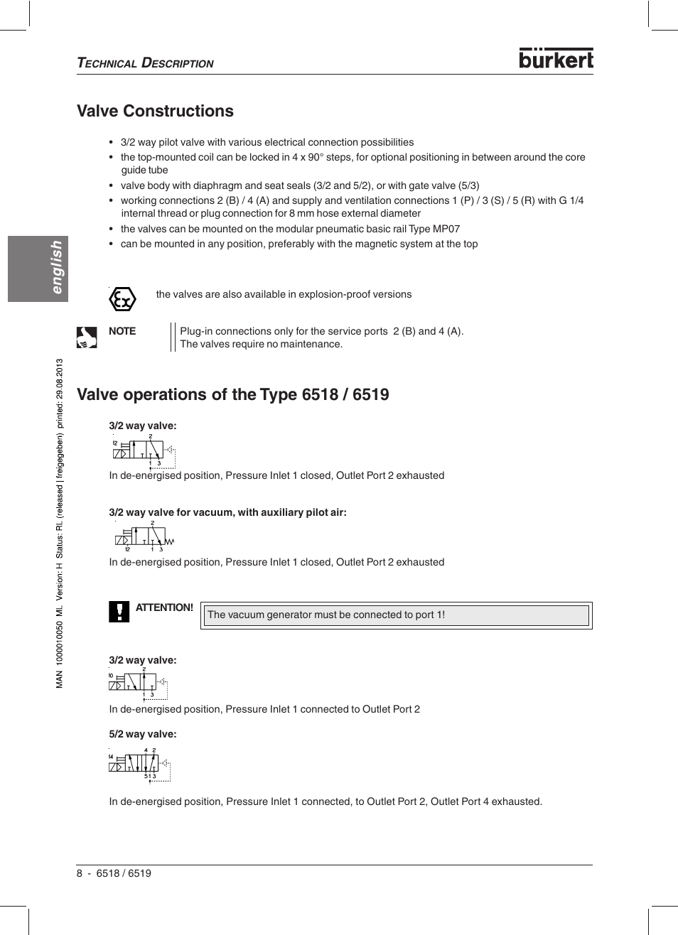 Valve constructions, English | Burkert Type 6519 User Manual | Page 10 / 57