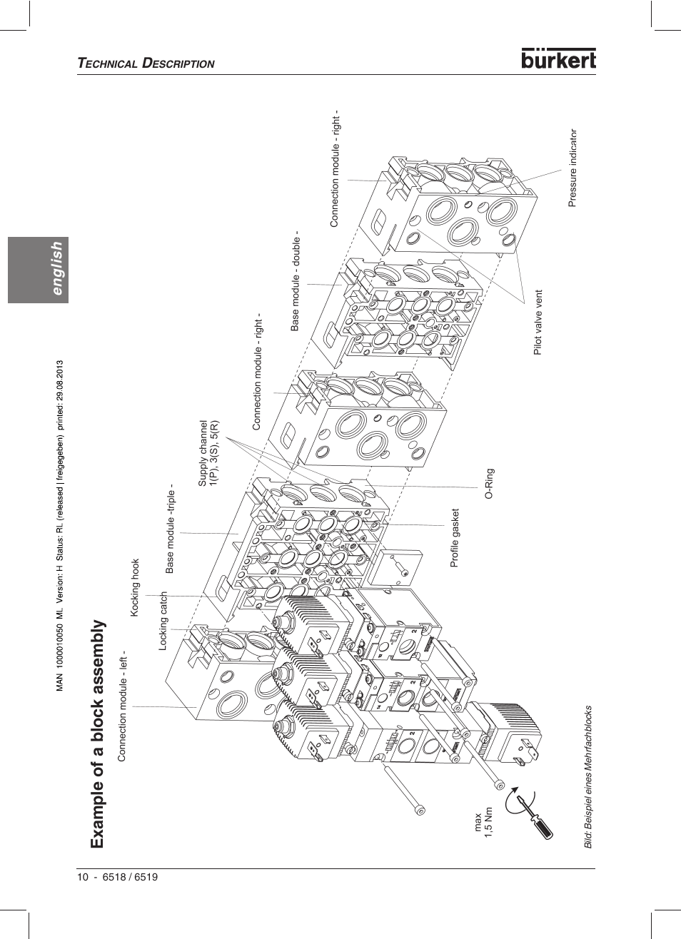 Example of a block assembly | Burkert Type 6519 User Manual | Page 12 / 57