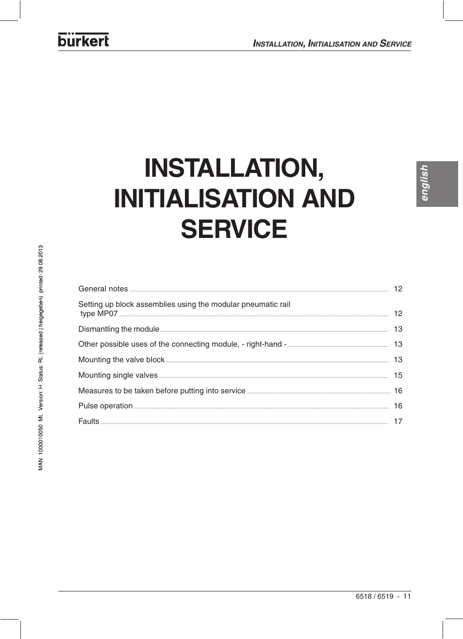 Installation, initialisation and service | Burkert Type 6519 User Manual | Page 13 / 57