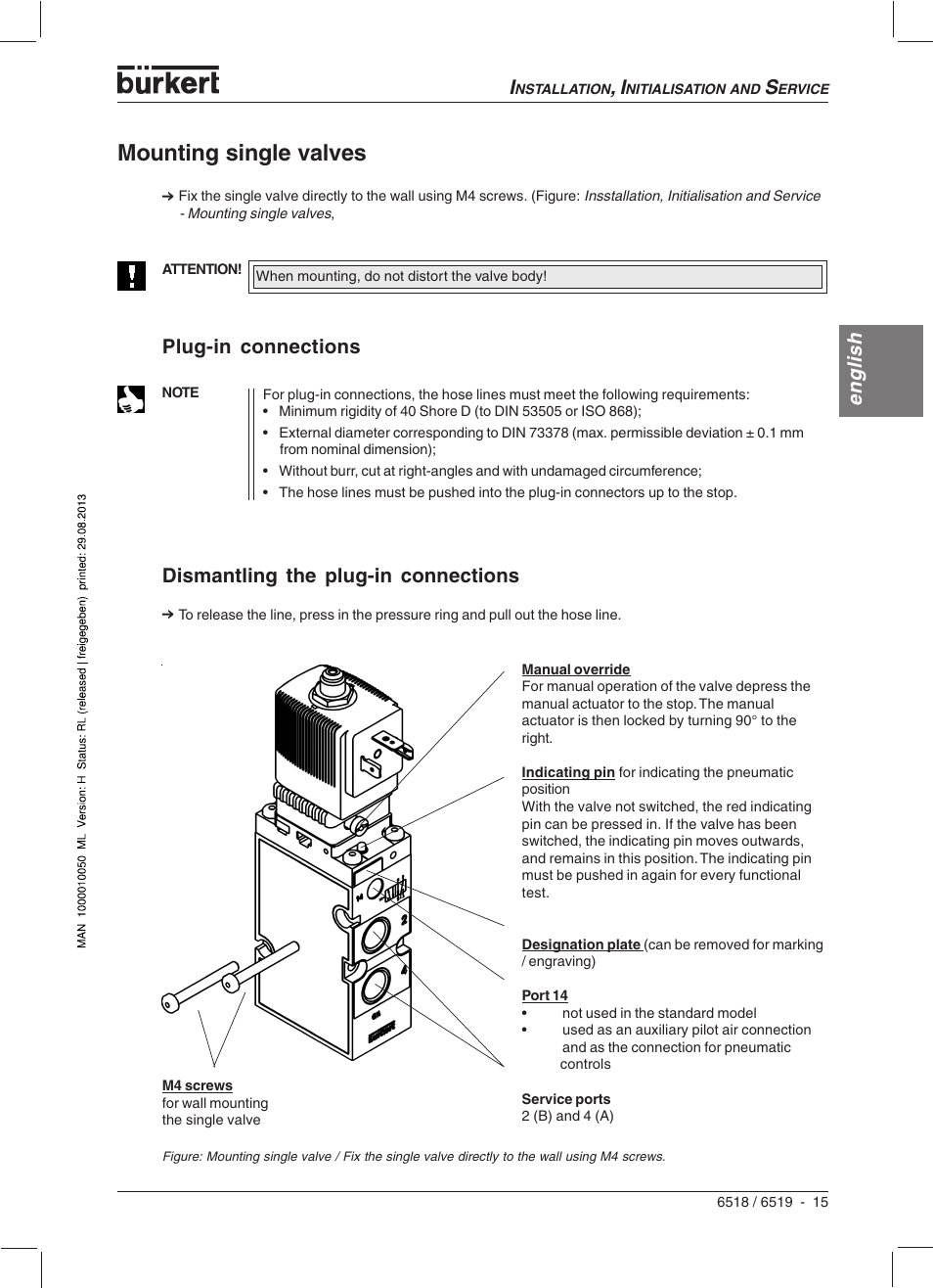 Mounting single valves, English | Burkert Type 6519 User Manual | Page 17 / 57