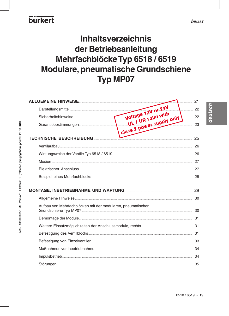 Deutsch | Burkert Type 6519 User Manual | Page 21 / 57