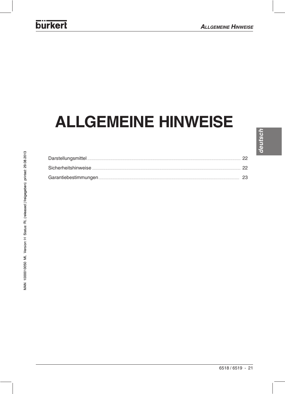 Allgemeine hinweise | Burkert Type 6519 User Manual | Page 23 / 57