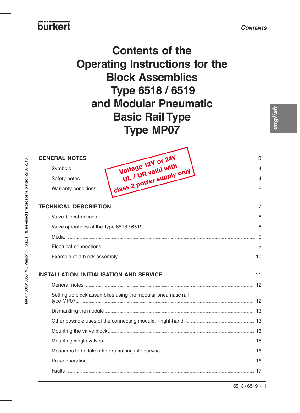 English | Burkert Type 6519 User Manual | Page 3 / 57