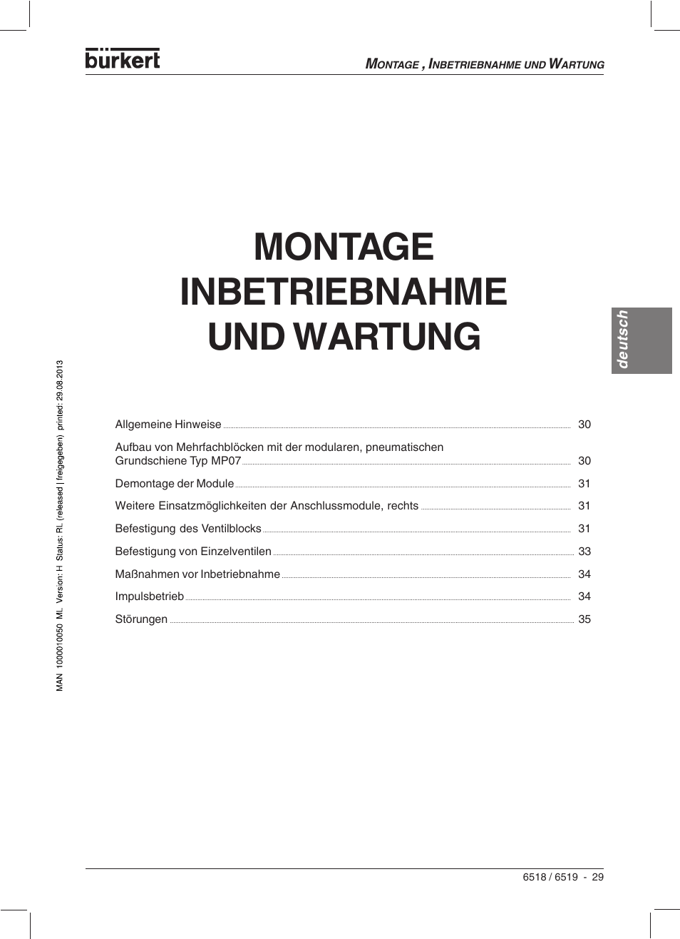 Montage inbetriebnahme und wartung | Burkert Type 6519 User Manual | Page 31 / 57