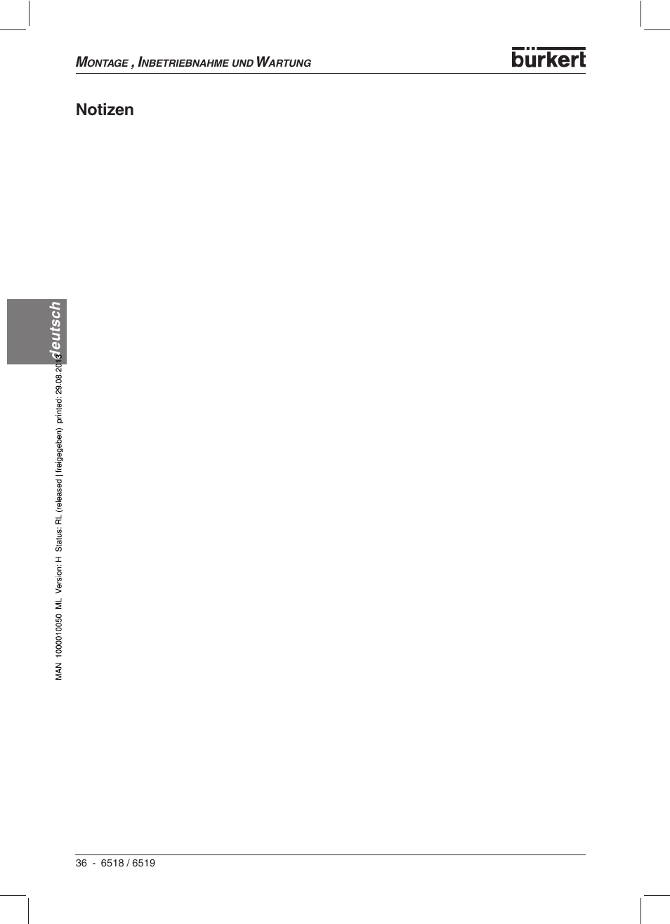 Notizen | Burkert Type 6519 User Manual | Page 38 / 57