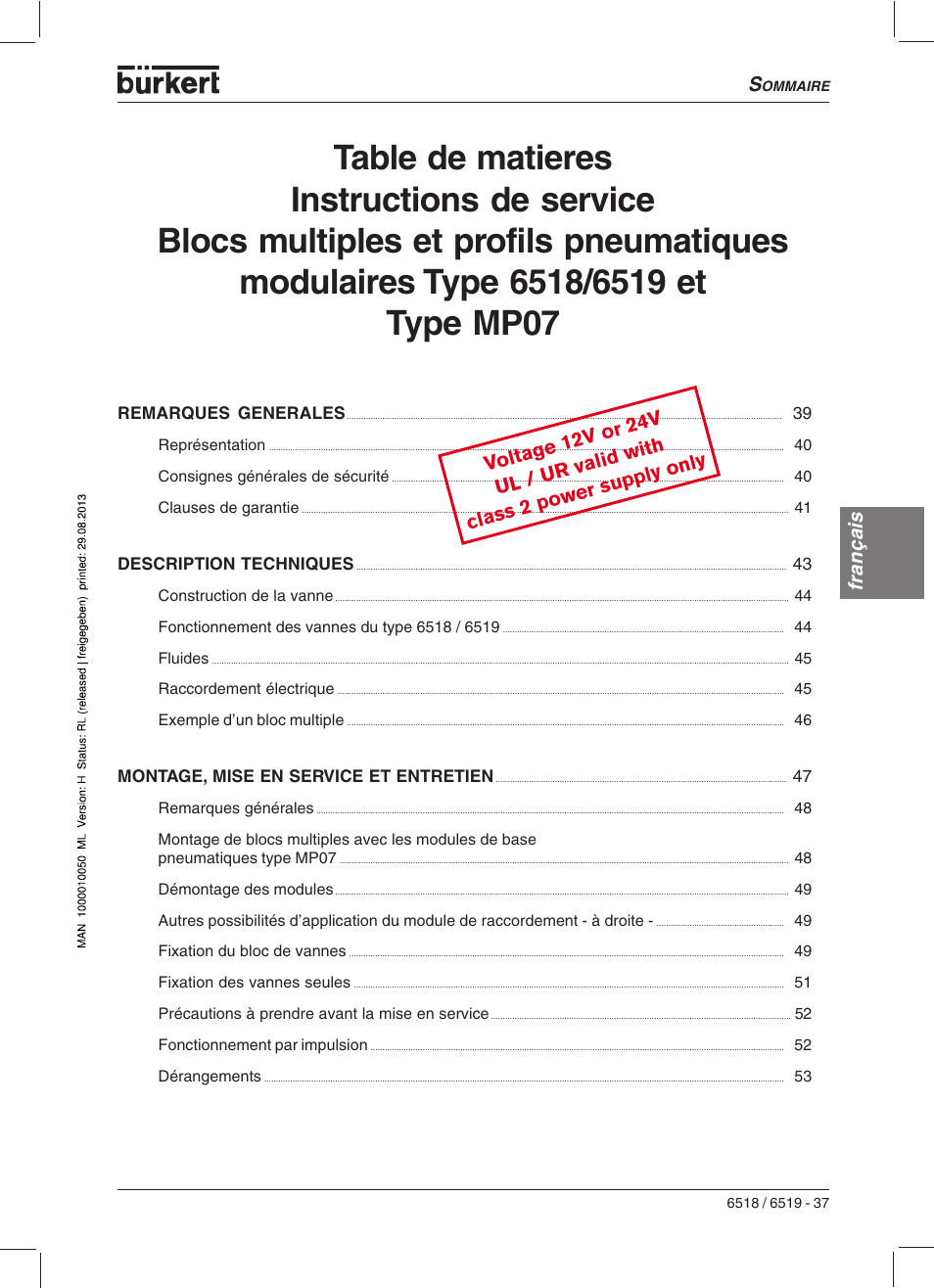 Français | Burkert Type 6519 User Manual | Page 39 / 57