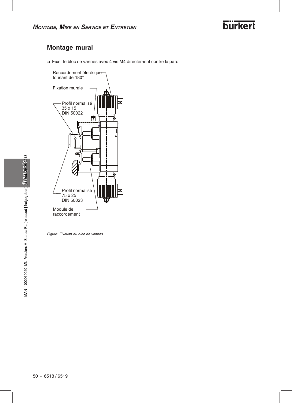 Français montage mural | Burkert Type 6519 User Manual | Page 52 / 57