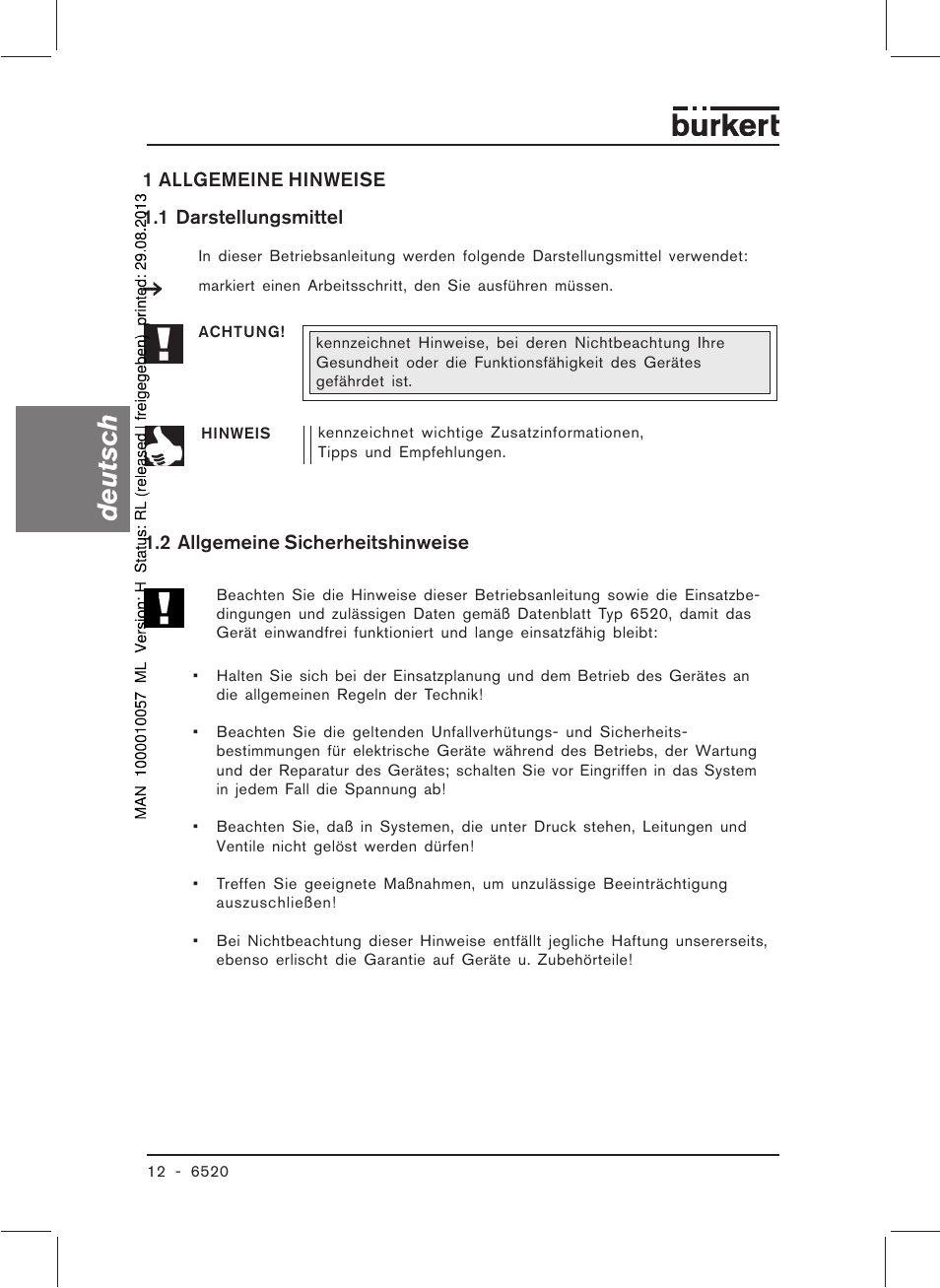 Deutsch | Burkert Type 6520 User Manual | Page 14 / 33