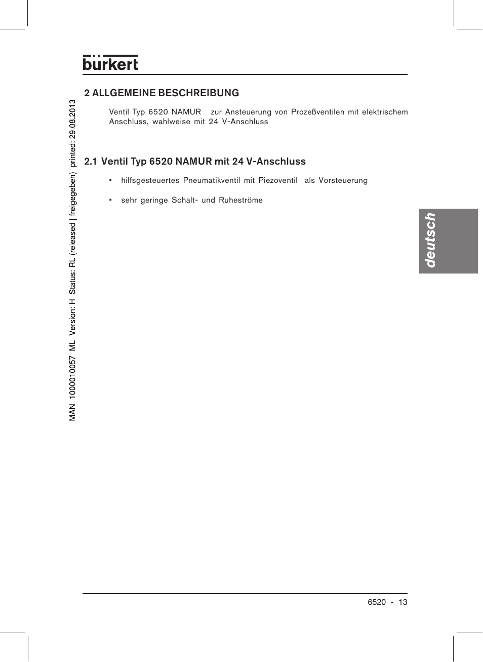 Deutsch | Burkert Type 6520 User Manual | Page 15 / 33