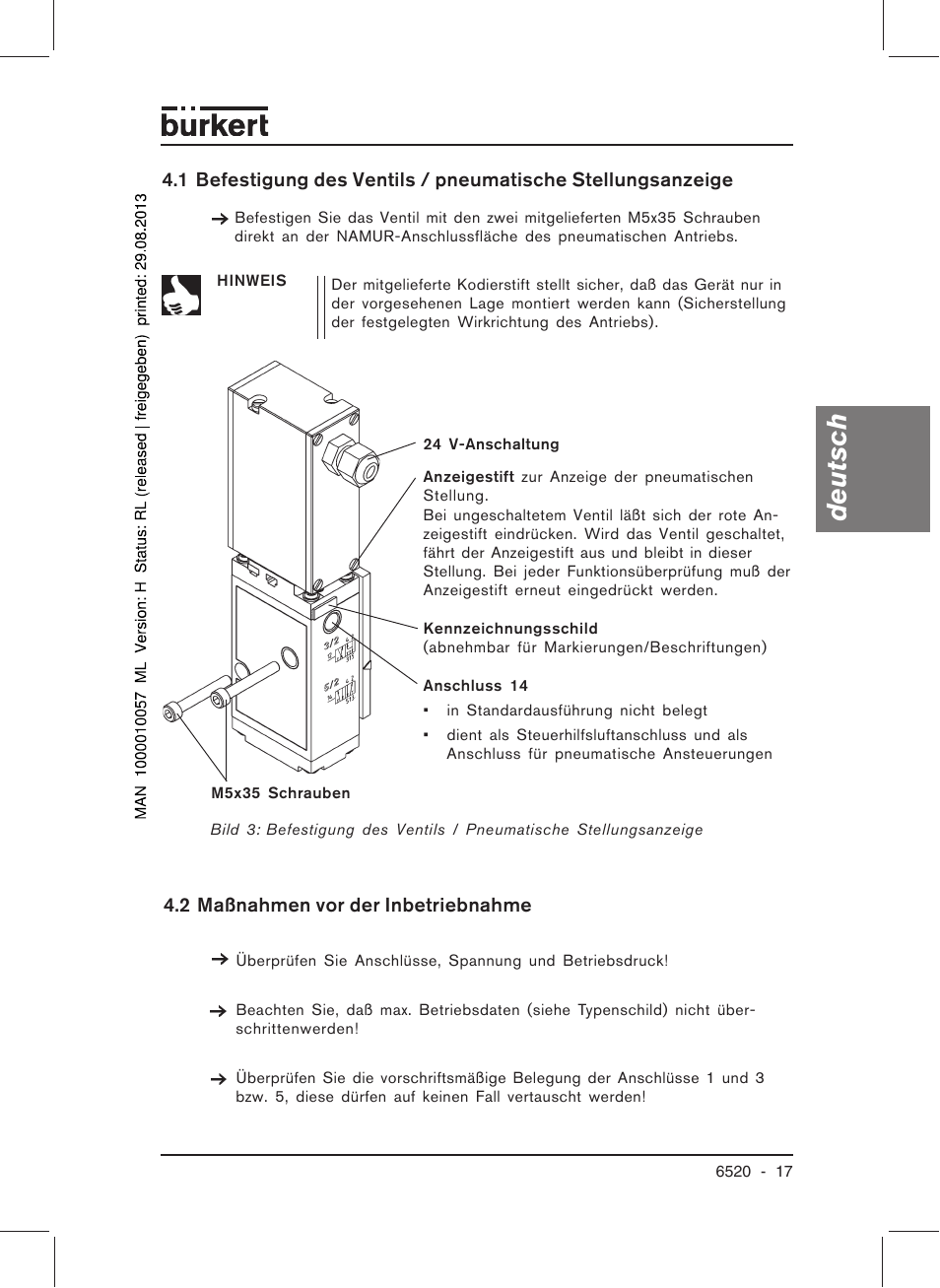 Deutsch | Burkert Type 6520 User Manual | Page 19 / 33