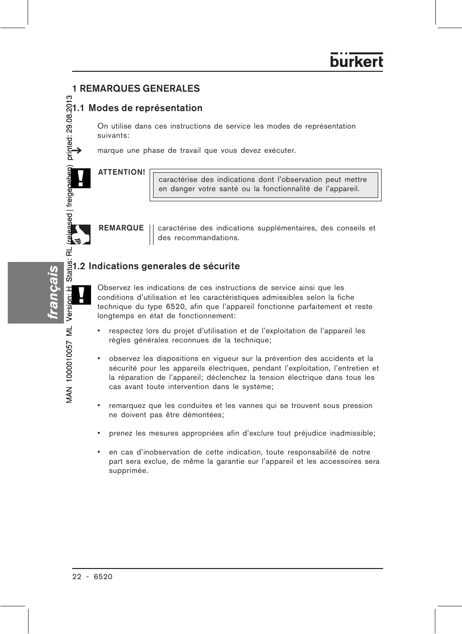 Français | Burkert Type 6520 User Manual | Page 24 / 33