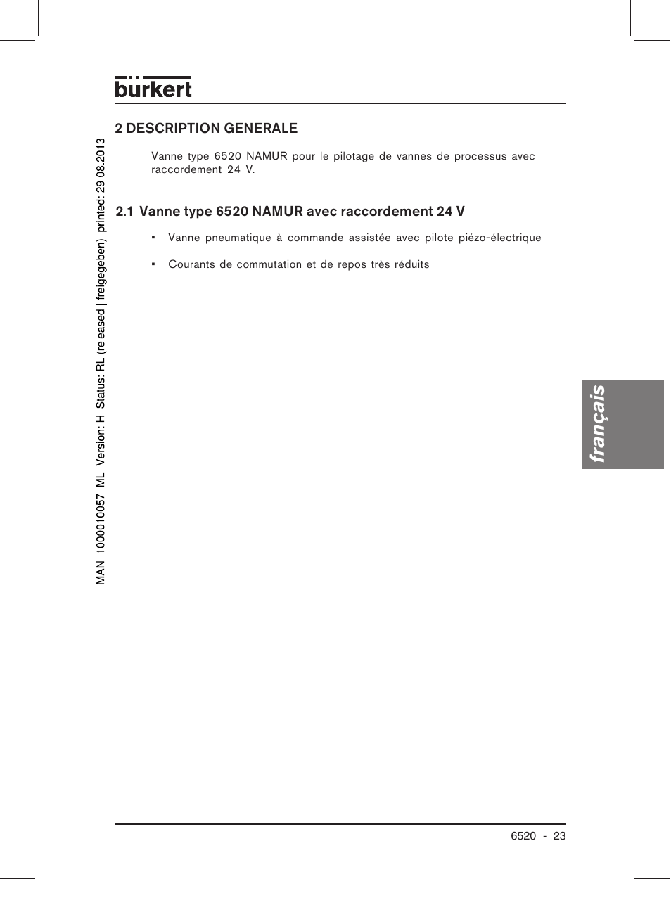 Français | Burkert Type 6520 User Manual | Page 25 / 33