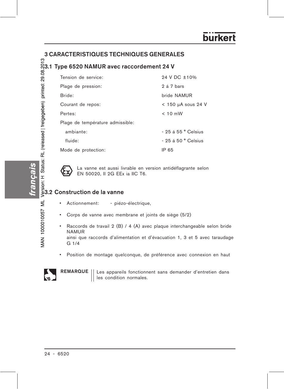 Français | Burkert Type 6520 User Manual | Page 26 / 33